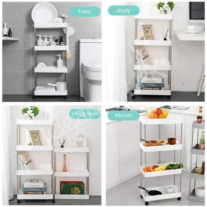 4-tier-slim-rolling-utility-cart-with-wheels-hanging-hooks-multi-purpose-plastic-storage-organizer-rack-product-image