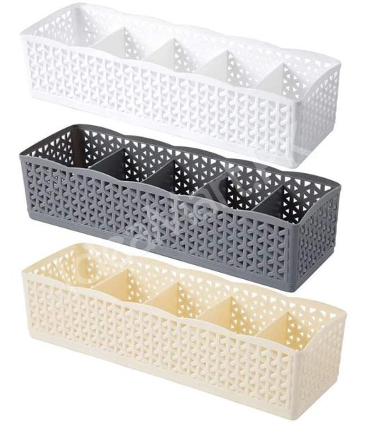 5-grid-plastic-stackable-drawer-organizer-basket-hollow-storage-bin-for-socks-clothes-product-image