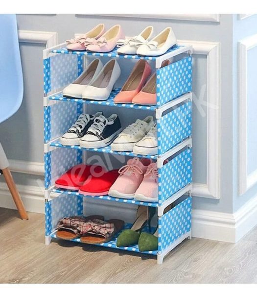 5-tier-portable-shoe-rack-with-pink-polka-dot-fabric-shelves-and-pipe-frame-product-image