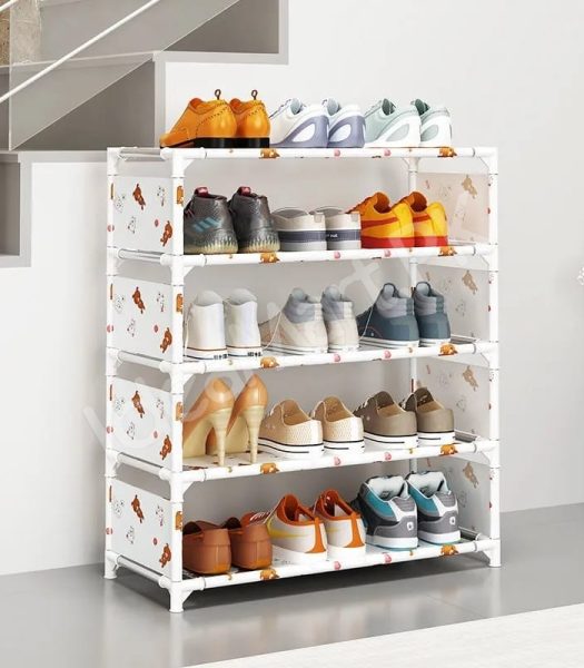 5-tier-portable-shoe-rack-with-pink-polka-dot-fabric-shelves-and-pipe-frame-product-image