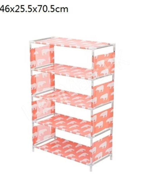 5-tier-portable-shoe-rack-with-pink-polka-dot-fabric-shelves-and-pipe-frame-product-image