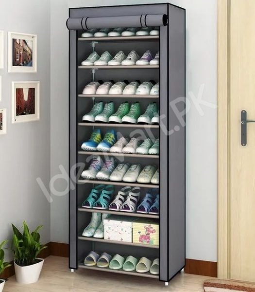 5-tier-portable-shoe-rack-organizer-with-roll-up-dustproof-fabric-cover-metal-frame-product-image