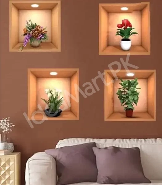 pcs-set-3d-plant-vase-wall-sticker-home-decoration-self-adhesive-bedroom-living-room-decor-30x45-cm-product-image