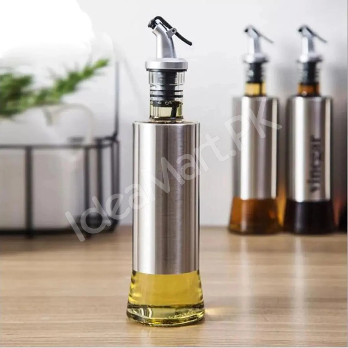 stainless-steel-olive-oil-dispenser-bottle-glass-cooking-oil-vinegar-cruet-for-kitchen-and-bbq-300ml-steel-pack-product-image