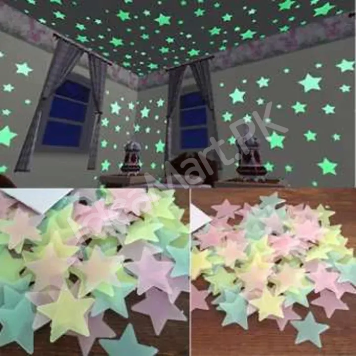 pack-of-100-3d-stars-glow-in-the-dark-wall-stickers-luminous-fluorescent-wall-stickers-for-kids-baby-room-bedroom-ceiling-home-product-image
