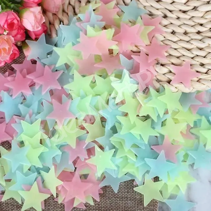 pack-of-100-3d-stars-glow-in-the-dark-wall-stickers-luminous-fluorescent-wall-stickers-for-kids-baby-room-bedroom-ceiling-home-product-image