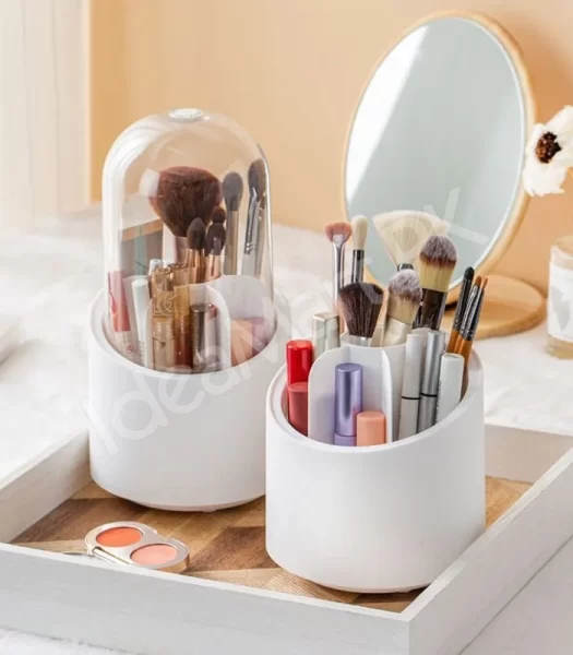360-rotating-cosmetic-brush-holder-transparent-dust-proof-cover-multi-compartment-organizer-for-makeup-brushes-lipsticks-eyeliners-product-image