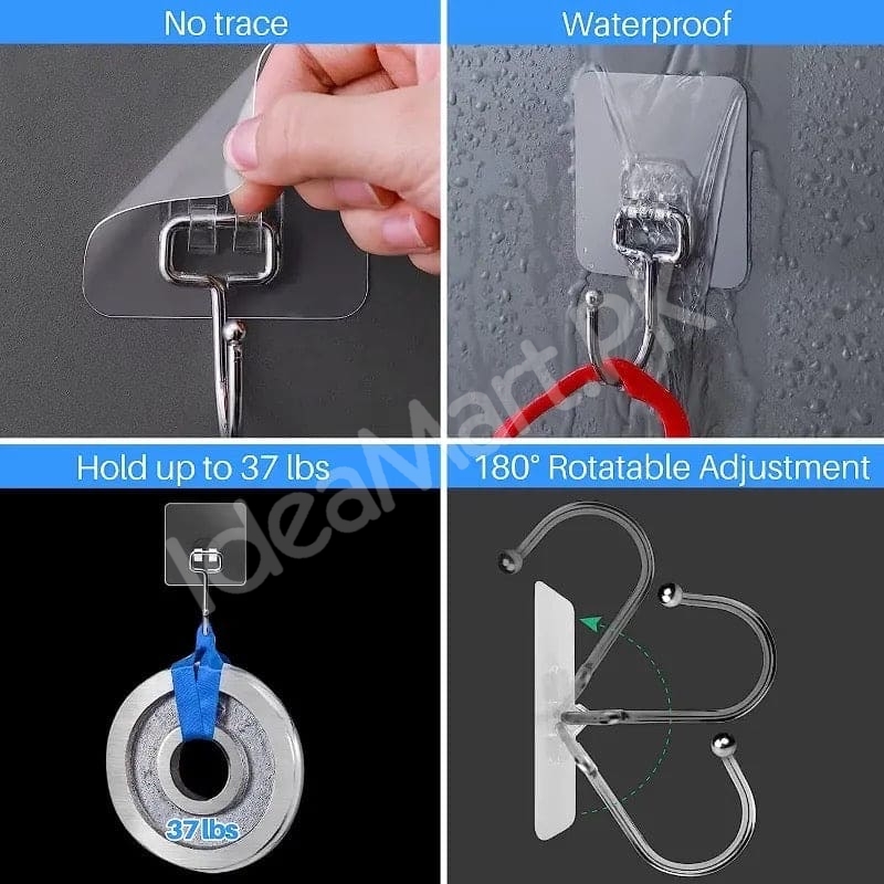 heavy-duty-rotatable-transparent-adhesive-wall-hook-with-metal-hanger-for-home-kitchen-bathroom-product-image