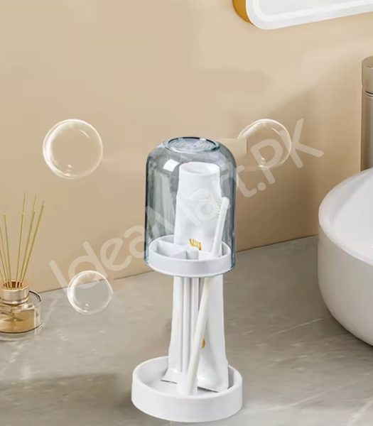dustproof-toothbrush-holder-with-protective-cover-stand-alone-toothpaste-storage-rack-multi-slot-countertop-bathroom-vanity-organizer-product-image