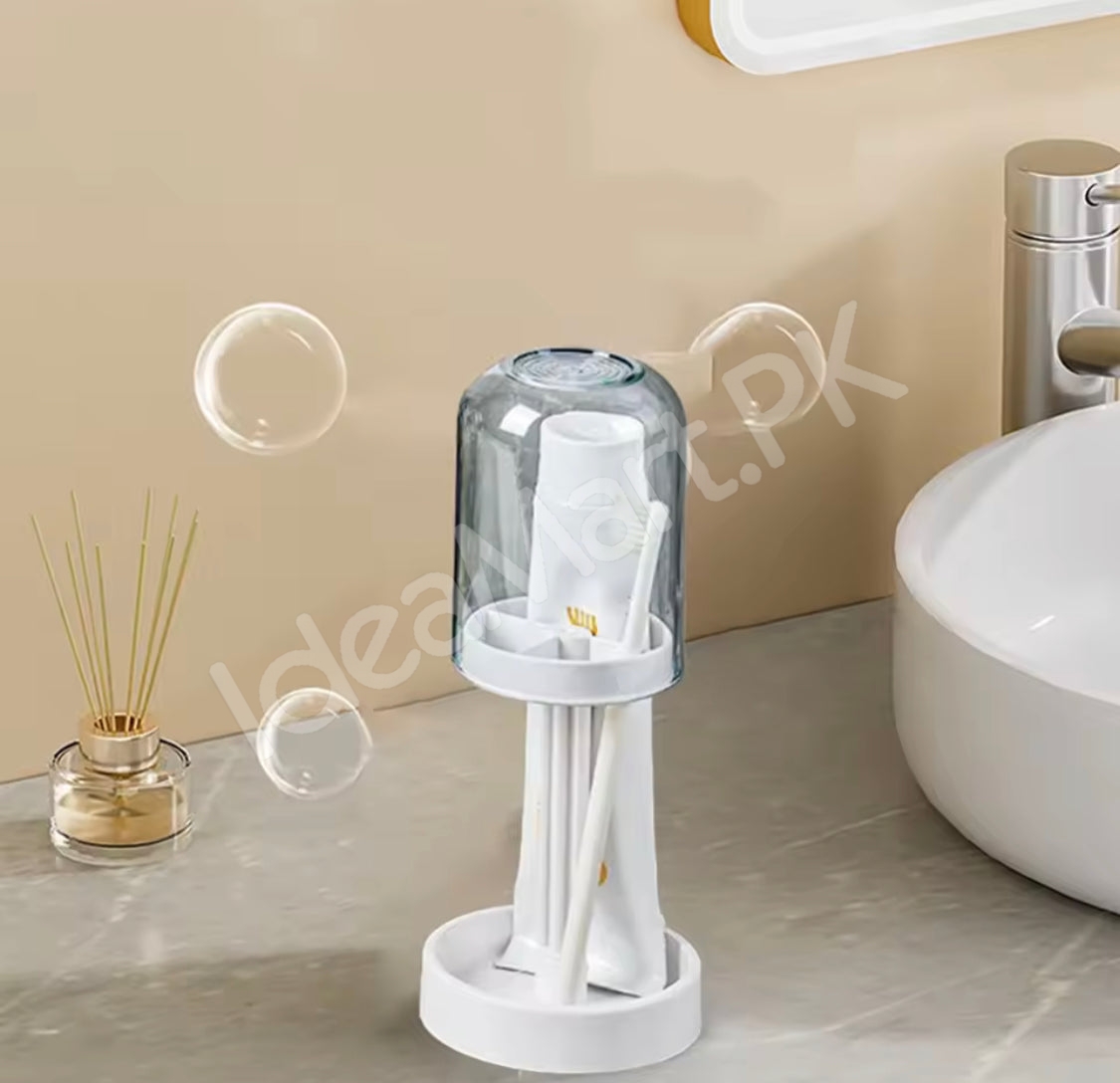 dustproof-toothbrush-holder-with-protective-cover-stand-alone-toothpaste-storage-rack-multi-slot-countertop-bathroom-vanity-organizer-product-image