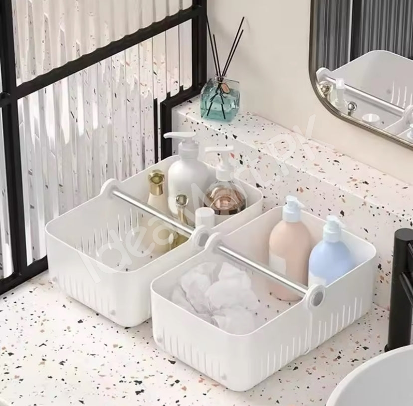 portable-folding-plastic-storage-basket-with-carry-handle-and-slotted-drain-base-for-shower-pantry-and-home-tidy-product-image