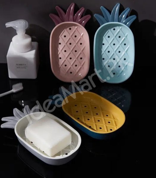 pineapple-shape-plastic-soap-dish-with-double-layer-drain-design-fruity-bathroom-soap-box-organizer-product-image