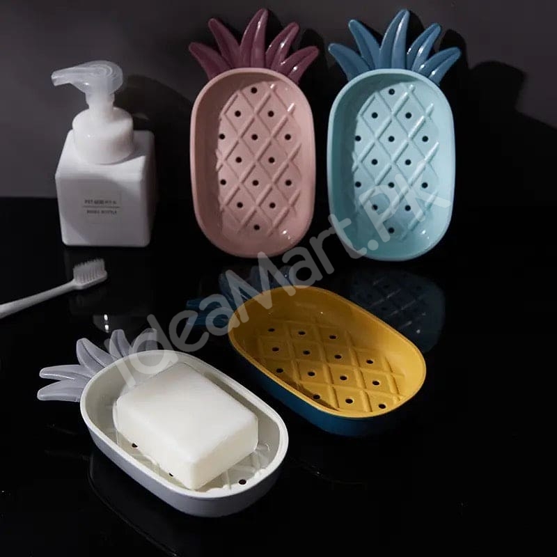 pineapple-shape-plastic-soap-dish-with-double-layer-drain-design-fruity-bathroom-soap-box-organizer-product-image