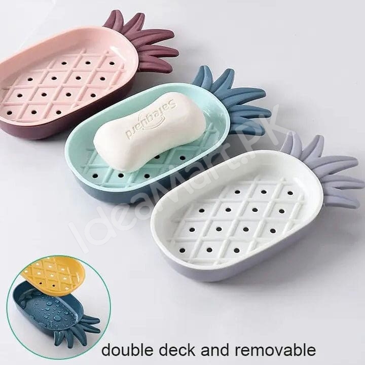 pineapple-shape-plastic-soap-dish-with-double-layer-drain-design-fruity-bathroom-soap-box-organizer-product-image