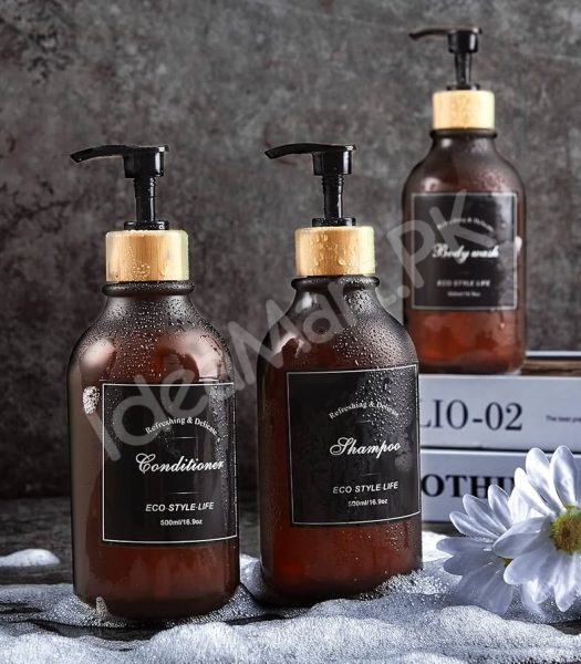 refillable-soap-dispenser-bottle-with-bamboo-tray-press-pump-for-bathroom-kitchen-dish-soap-product-image