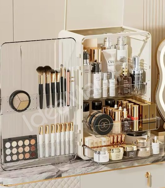 portable-cosmetic-storage-cabinet-with-3-drawers-multi-grid-storage-and-built-in-mirror-for-skincare-and-makeup-vanity-tidy-product-image