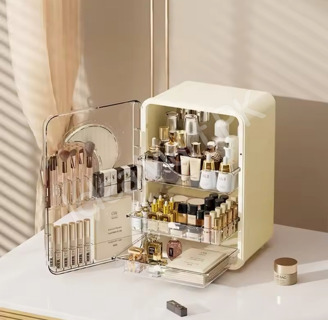 portable-cosmetic-storage-cabinet-with-3-drawers-multi-grid-storage-and-built-in-mirror-for-skincare-and-makeup-vanity-tidy-product-image