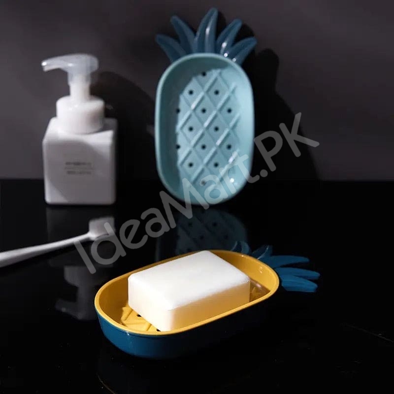 pineapple-shape-plastic-soap-dish-with-double-layer-drain-design-fruity-bathroom-soap-box-organizer-product-image