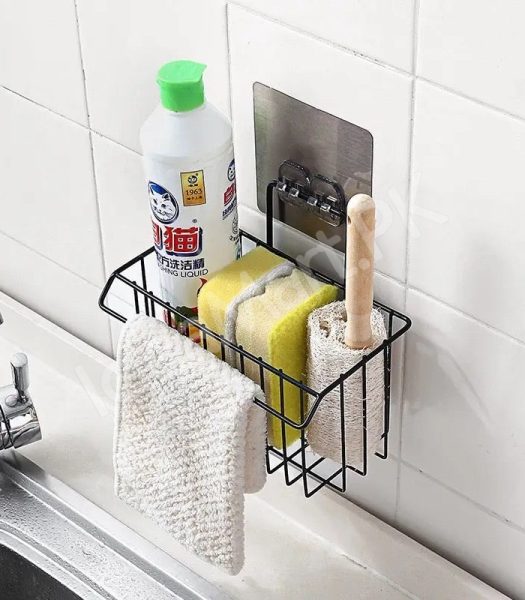 metal-sponge-holder-with-towel-stand-kitchen-dish-cloth-sponge-shelf-storage-basket-bathroom-towel-drain-rack-kitchen-organizer-shower-caddy-basket-shelf-product-image