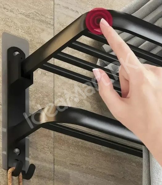 aluminum-space-saving-wall-mounted-double-folding-bath-towel-holder-shelf-with-hooks-for-bathroom-storage-product-image