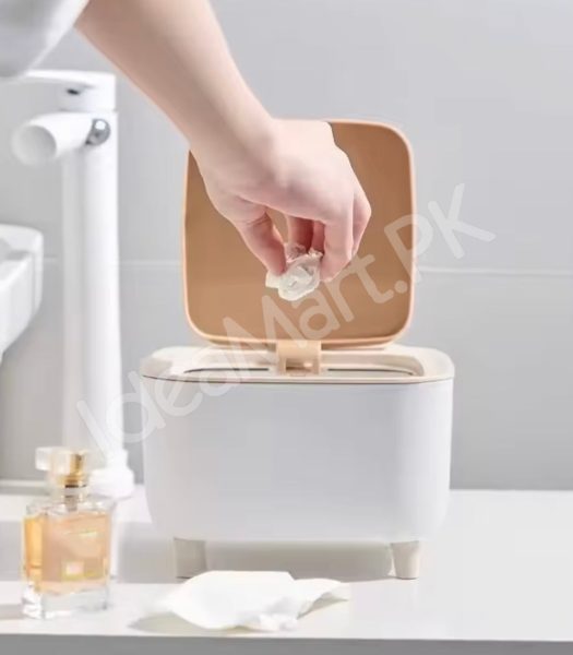 nordic-press-round-desktop-trash-can-with-wooden-lid-compact-waste-bin-for-office-desk-vanity-countertop-bedside-use-product-image