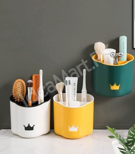 crown-design-bathroom-organizer-with-5-grids-wall-mounted-and-countertop-holder-removable-inner-cup-for-toiletries-product-image