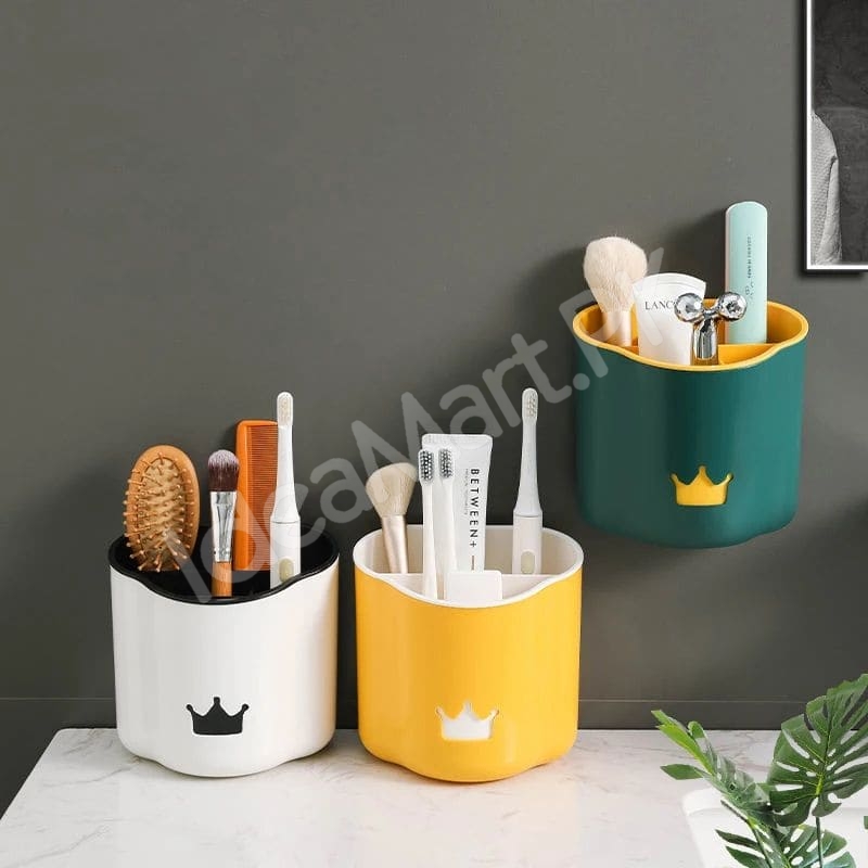 crown-design-bathroom-organizer-with-5-grids-wall-mounted-and-countertop-holder-removable-inner-cup-for-toiletries-product-image