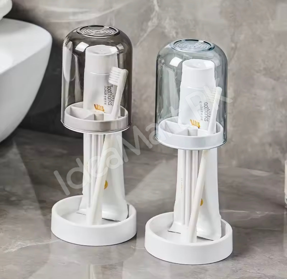 dustproof-toothbrush-holder-with-protective-cover-stand-alone-toothpaste-storage-rack-multi-slot-countertop-bathroom-vanity-organizer-product-image