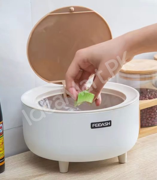 nordic-press-round-desktop-trash-can-with-wooden-lid-compact-waste-bin-for-office-desk-vanity-countertop-bedside-use-product-image