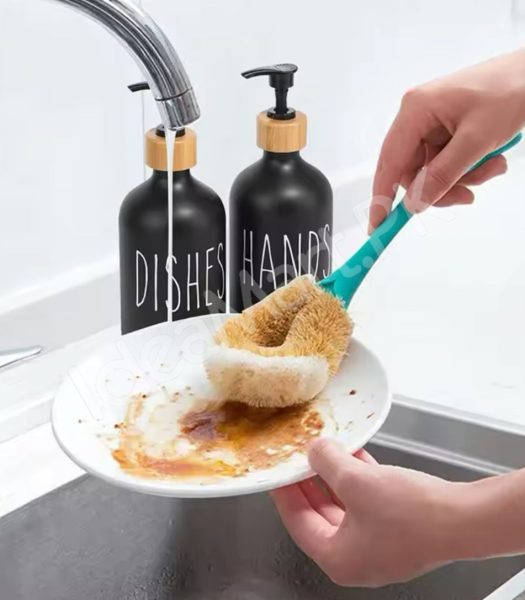 refillable-soap-dispenser-bottle-with-bamboo-tray-press-pump-for-bathroom-kitchen-dish-soap-product-image