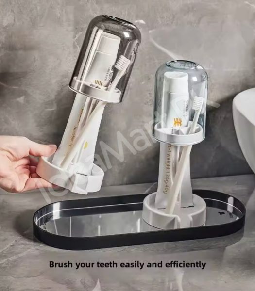 dustproof-toothbrush-holder-with-protective-cover-stand-alone-toothpaste-storage-rack-multi-slot-countertop-bathroom-vanity-organizer-product-image