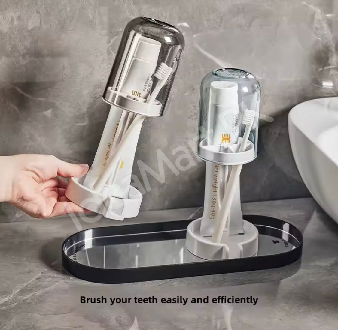 dustproof-toothbrush-holder-with-protective-cover-stand-alone-toothpaste-storage-rack-multi-slot-countertop-bathroom-vanity-organizer-product-image