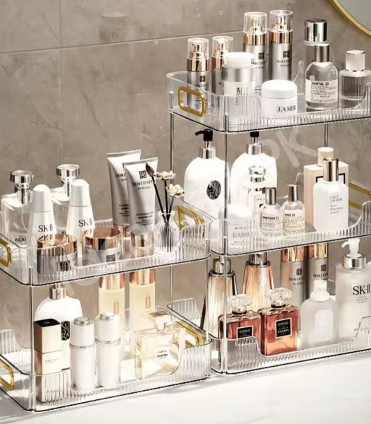 2-tier-clear-acrylic-countertop-organizer-stackable-vanity-storage-rack-with-gold-handles-for-makeup-skincare-bathroom-toiletries-product-image