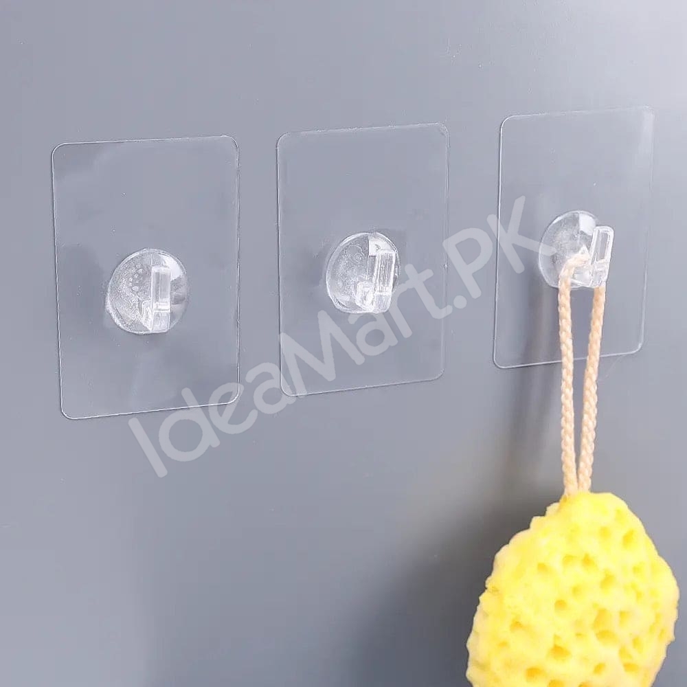 heavy-duty-rotatable-transparent-adhesive-wall-hook-with-metal-hanger-for-home-kitchen-bathroom-product-image