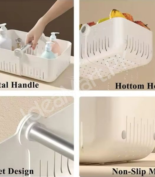 portable-folding-plastic-storage-basket-with-carry-handle-and-slotted-drain-base-for-shower-pantry-and-home-tidy-product-image
