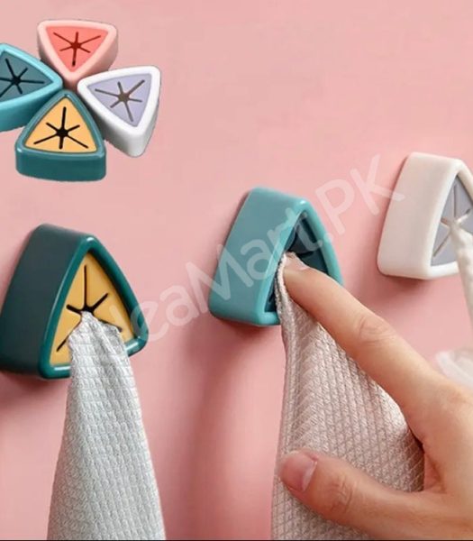set-of-4-multi-color-triangle-adhesive-towel-clip-holder-wall-mounted-self-gripping-cloth-hook-for-kitchen-bathroom-storage-product-image
