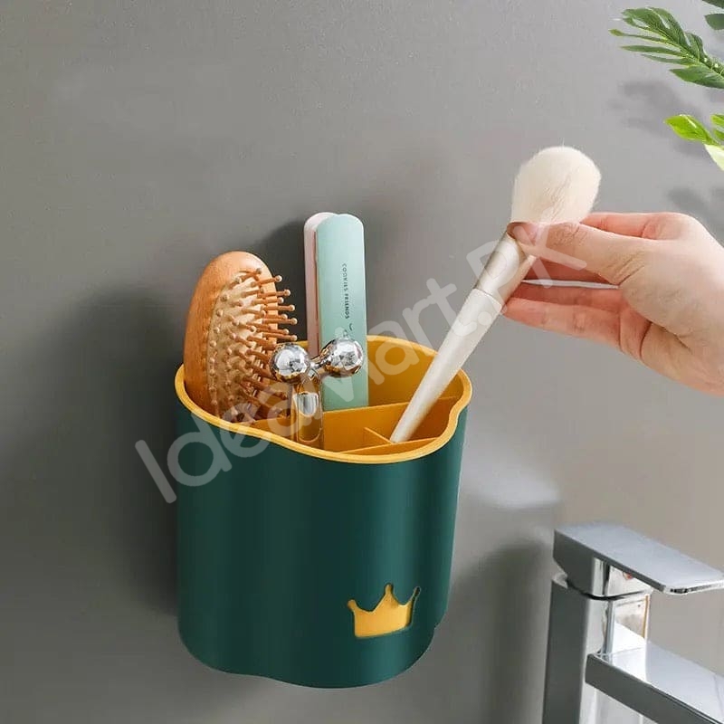 crown-design-bathroom-organizer-with-5-grids-wall-mounted-and-countertop-holder-removable-inner-cup-for-toiletries-product-image