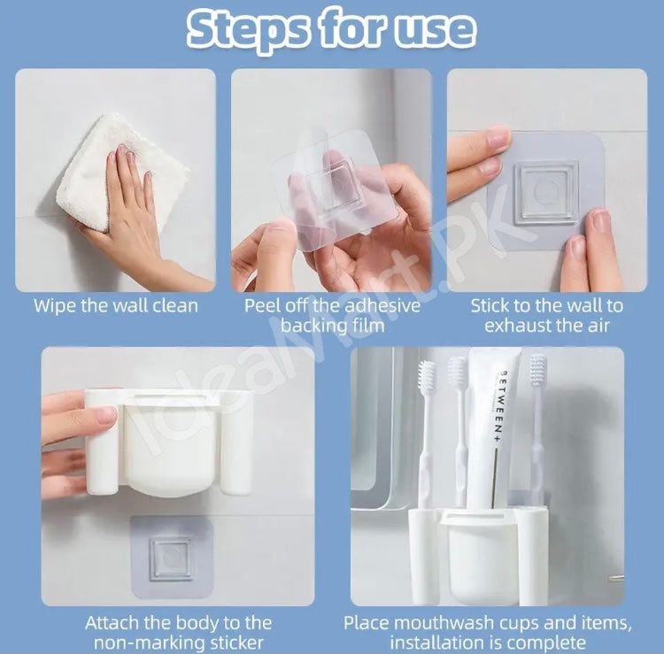 wall-mounted-toothbrush-toothpaste-organizer-set-self-adhesive-bathroom-holder-with-drain-holes-and-cups-product-image
