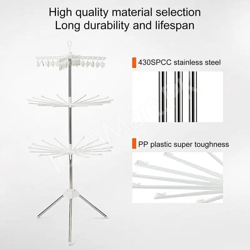 3-tier-horse-clothes-drying-rack-with-360-rotating-tripod-base-foldable-stainless-steel-laundry-airer-stand-for-indoor-outdoor-balcony-clothing-storage-product-image