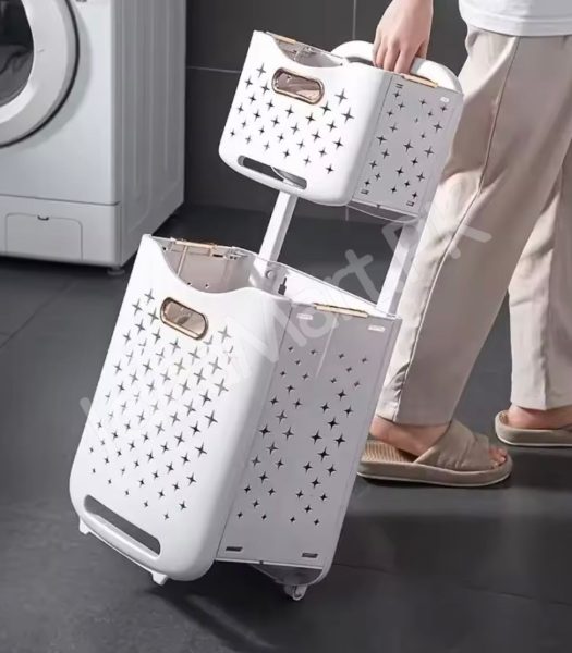 large-capacity-2-layers-durable-clothes-basket-children-clothes-toys-book-storage-organizer-foldable-laundry-basket-multifunctional-storage-dirty-clothes-basket-product-image