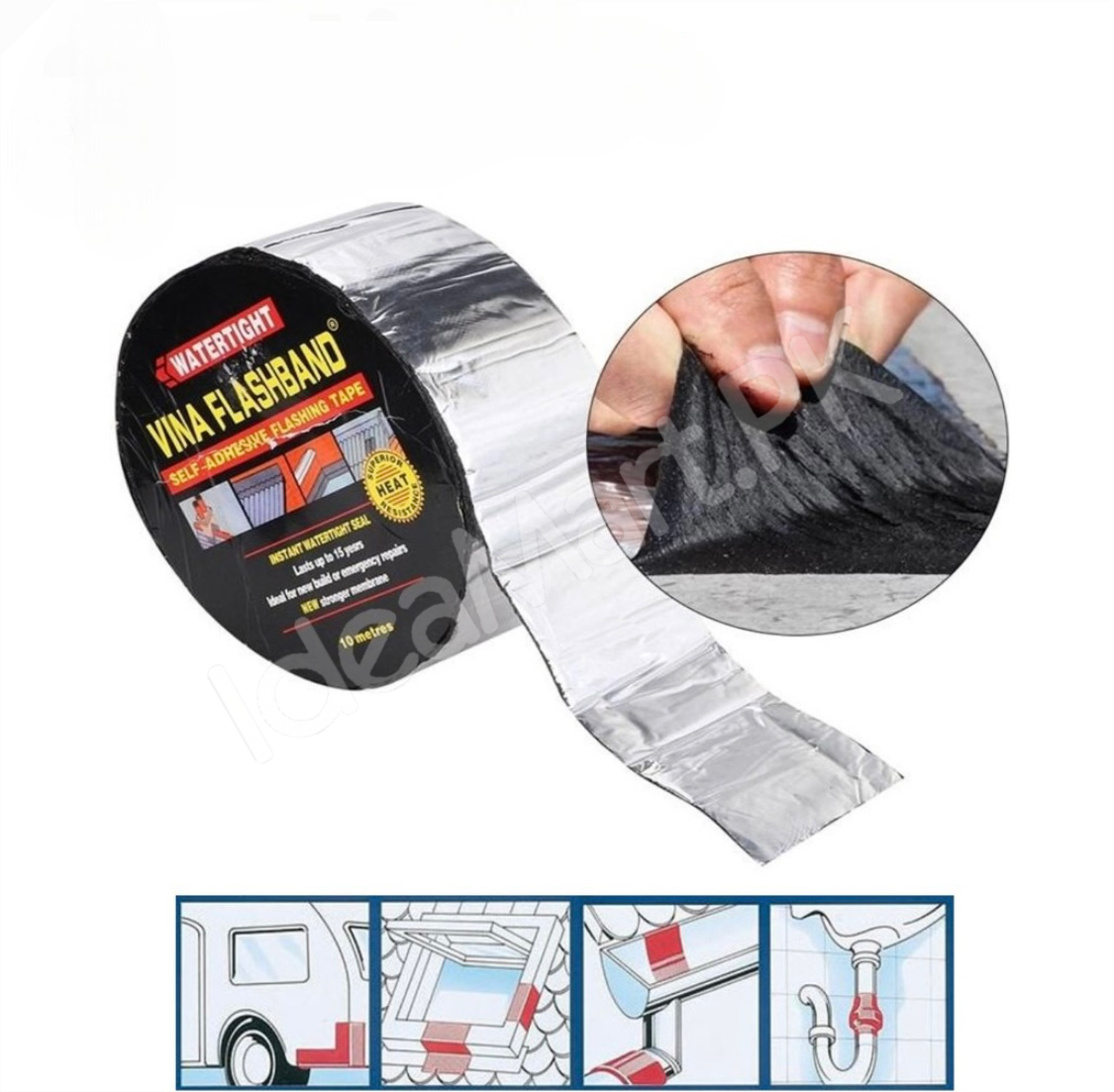 watertight-sealing-tape-self-adhesive-butyl-rubber-leak-repair-aluminum-flashing-for-rv-roof-pipe-window-home-product-image