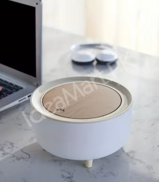 nordic-press-round-desktop-trash-can-with-wooden-lid-compact-waste-bin-for-office-desk-vanity-countertop-bedside-use-product-image