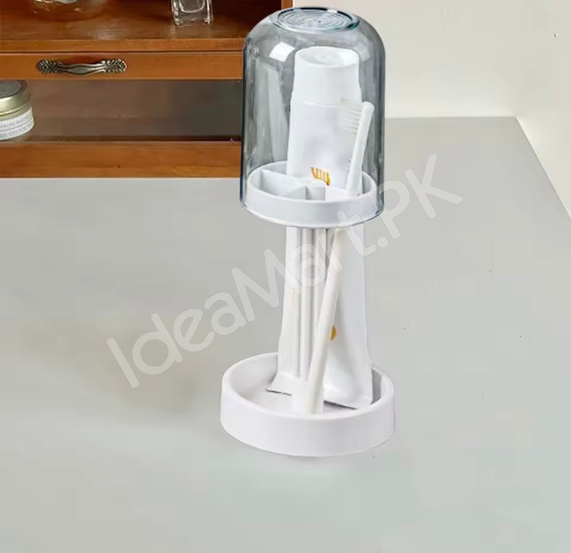 dustproof-toothbrush-holder-with-protective-cover-stand-alone-toothpaste-storage-rack-multi-slot-countertop-bathroom-vanity-organizer-product-image