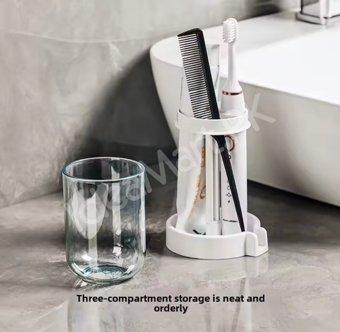 dustproof-toothbrush-holder-with-protective-cover-stand-alone-toothpaste-storage-rack-multi-slot-countertop-bathroom-vanity-organizer-product-image