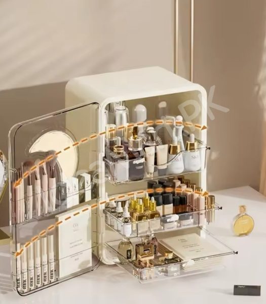 portable-cosmetic-storage-cabinet-with-3-drawers-multi-grid-storage-and-built-in-mirror-for-skincare-and-makeup-vanity-tidy-product-image