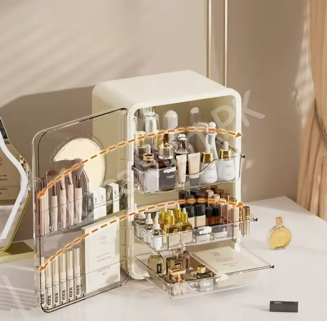 portable-cosmetic-storage-cabinet-with-3-drawers-multi-grid-storage-and-built-in-mirror-for-skincare-and-makeup-vanity-tidy-product-image