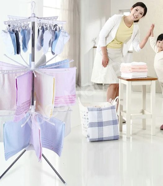 3-tier-horse-clothes-drying-rack-with-360-rotating-tripod-base-foldable-stainless-steel-laundry-airer-stand-for-indoor-outdoor-balcony-clothing-storage-product-image