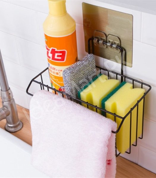 metal-sponge-holder-with-towel-stand-kitchen-dish-cloth-sponge-shelf-storage-basket-bathroom-towel-drain-rack-kitchen-organizer-shower-caddy-basket-shelf-product-image