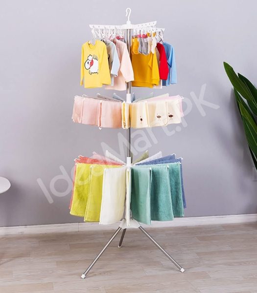 3-tier-horse-clothes-drying-rack-with-360-rotating-tripod-base-foldable-stainless-steel-laundry-airer-stand-for-indoor-outdoor-balcony-clothing-storage-product-image