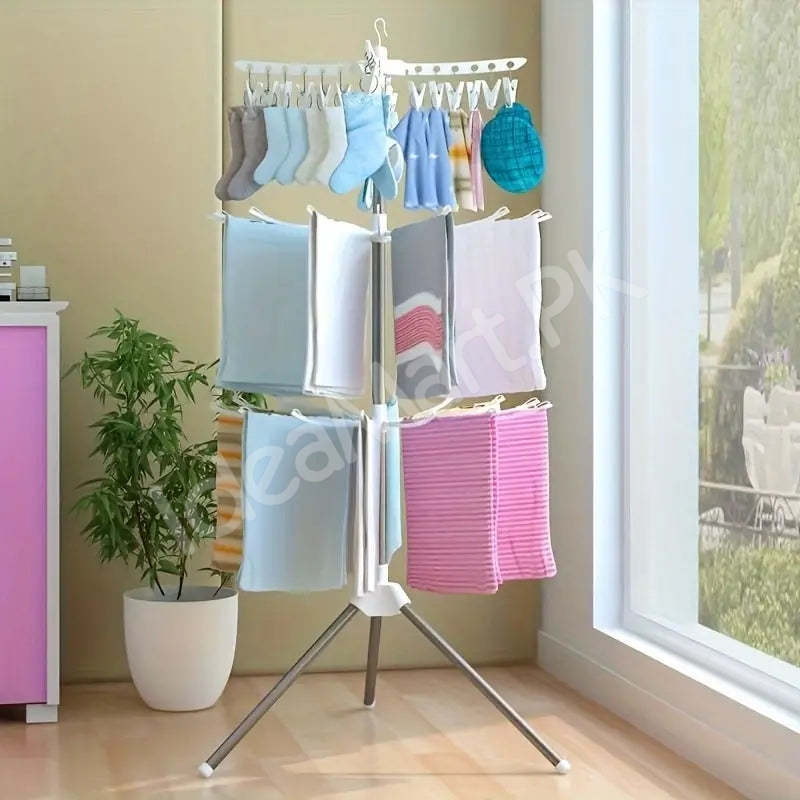 3-tier-horse-clothes-drying-rack-with-360-rotating-tripod-base-foldable-stainless-steel-laundry-airer-stand-for-indoor-outdoor-balcony-clothing-storage-product-image